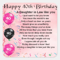 Daughter in Law Poem - 40th Birthday