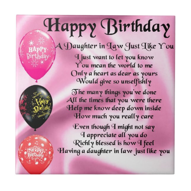 Daughter in Law Poem -  Happy Birthday Tile (Front)