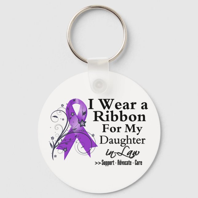 Daughter-in-Law Purple Ribbon - Pancreatic Cancer Key Ring (Front)