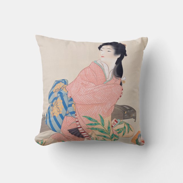 Daughter Miyuki (Elegant Japanese Lady, Asian Art) Cushion (Front)