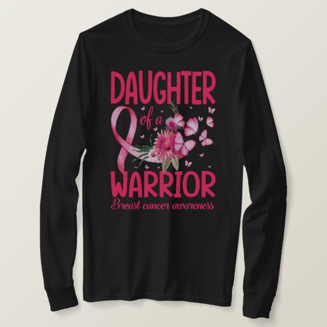Daughter Of A Warrior Breast Cancer T-Shirt (Design Front)