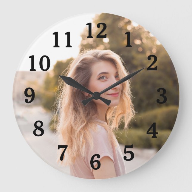 Daughter Photo for Mum with Classic Black Numbers Large Clock (Front)
