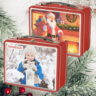 Daughter Photo   Santa Delivering Presents   Kids Metal Lunch Box