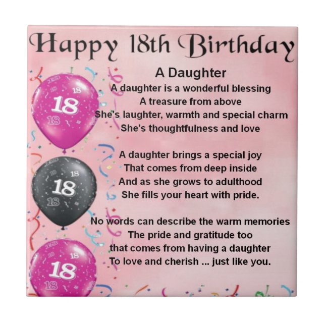 Daughter Poem - 18th Birthday Tile (Front)