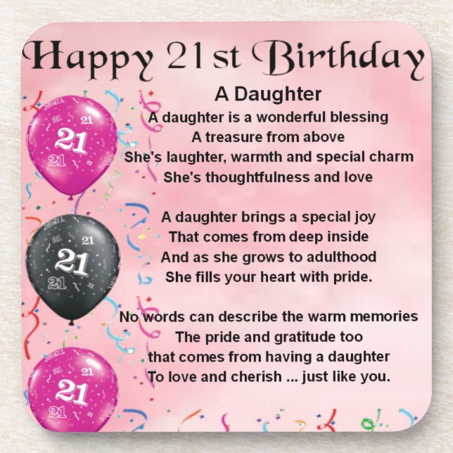 Daughter Poem 21st Birthday Coaster (Front)