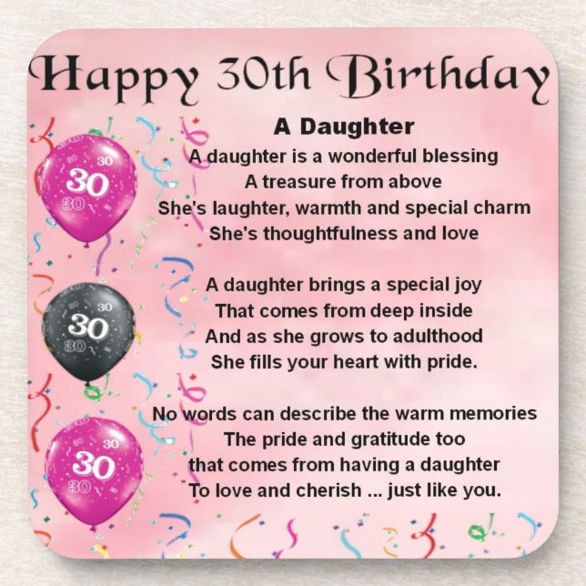Daughter Poem  30th Birthday Coaster (Front)