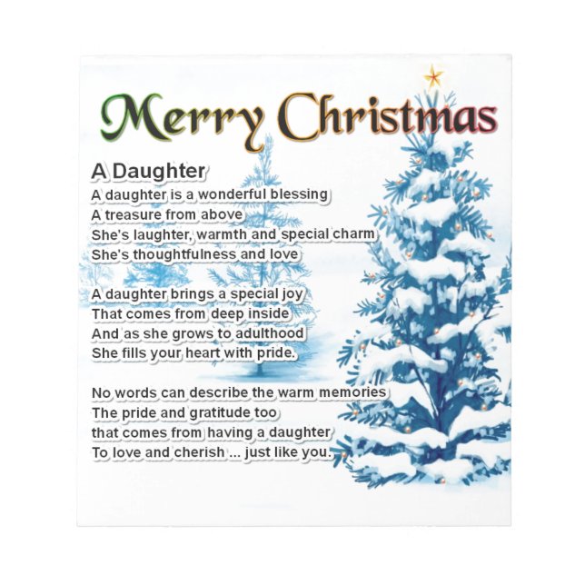 Daughter Poem - Christmas Design Notepad (Front)