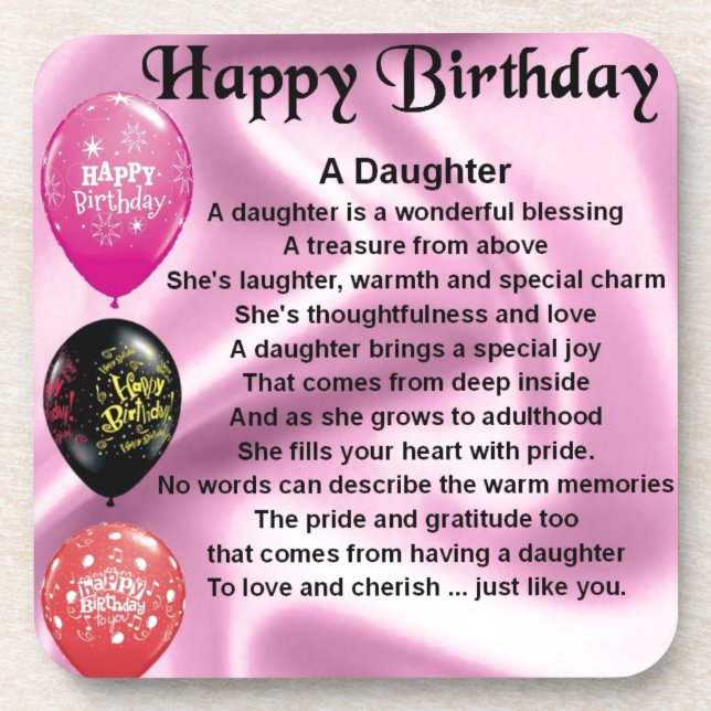 daughter poem  happy birthday coaster (Front)