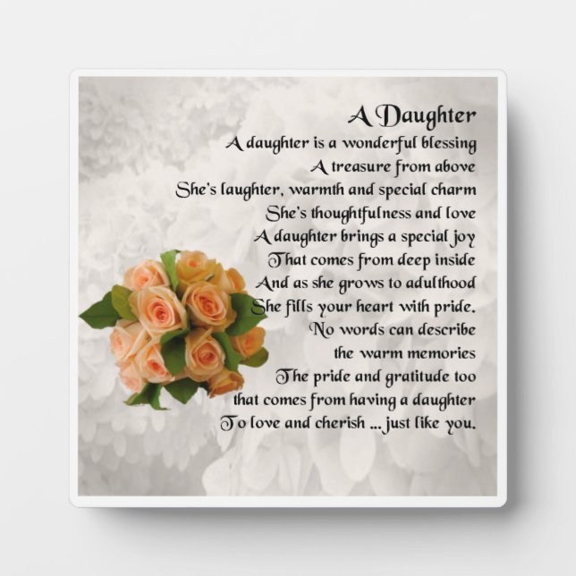 Daughter Poem Plaque - Peach Roses  Design (Front)