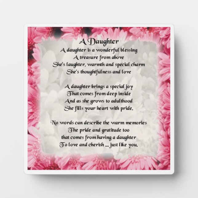 Daughter Poem Plaque - Pink Floral  Design (Front)