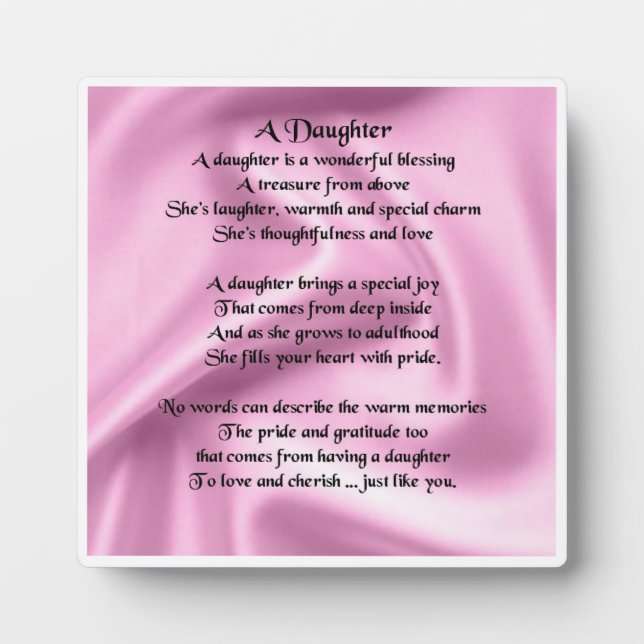 Daughter Poem Plaque - Pink Silk  Design (Front)