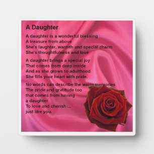 Daughter Poem Plaque - Pink Silk & Rose Design