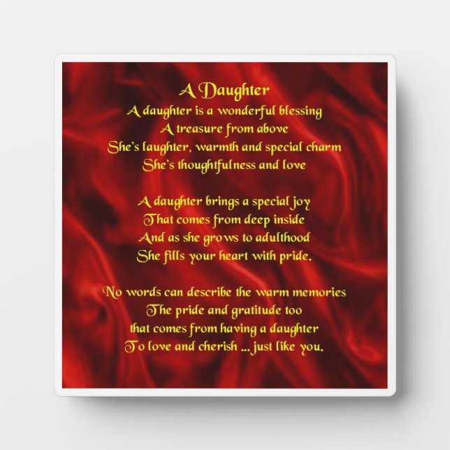 Daughter Poem Plaque - Red Silk  Design (Front)