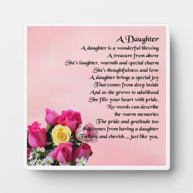 Daughter Poem Plaque - Roses   Design (Front)