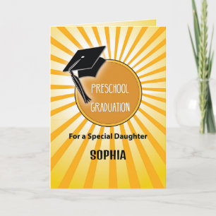 Daughter Preschool Graduation Hat on Sun Card