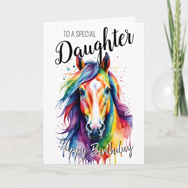 Daughter rainbow pony horse birthday unicorn card (Front)