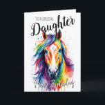 Daughter rainbow pony horse birthday unicorn card<br><div class="desc">Elevate any occasion with our custom greeting cards. Perfect for adding a personal touch,  these cards are ideal for everything from birthdays to holidays. Their versatility is unmatched,  allowing you to create unique messages,  beautiful designs,  and heartfelt sentiments with ease.
Designed By The Arty Apples</div>