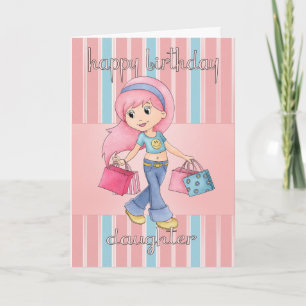 Daughter Shopping Birthday Card - Cute Female With