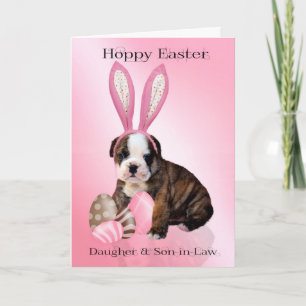 Daughter & Son-in-Law Cute Easter Bulldog Puppy Holiday Card