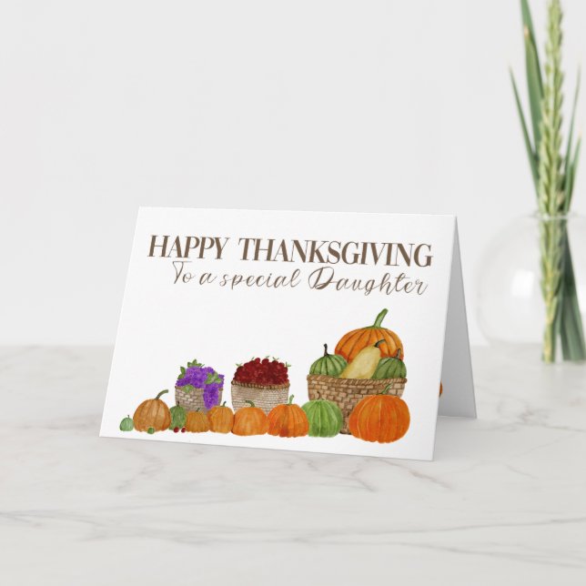 Daughter Watercolor Pumpkins Thanksgiving Card (Front)