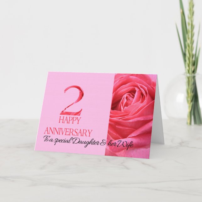 Daughter & Wife Anniversary Card Pink Rose (Front)
