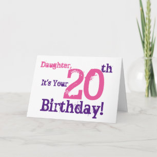 Daughter's 20th birthday greeting in purple, pink. card