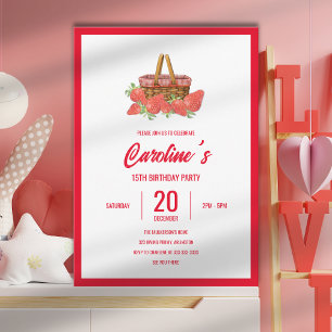 Daughter's Strawberry Picnic Birthday Party Invitation