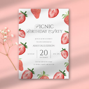 Daughter's Sweet Strawberry Theme Birthday Party Invitation