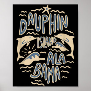 Dauphin Island Alabama Ocean Dolphin Lovers Retro Poster