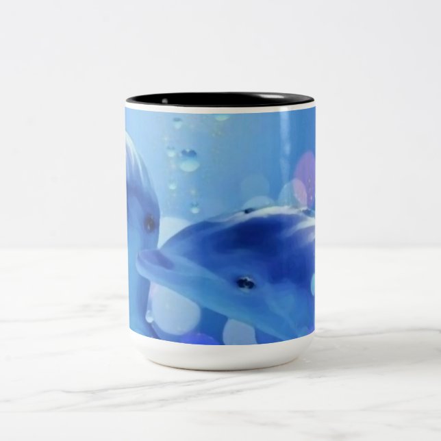 Dauphins á l´huile posters Two-Tone coffee mug (Center)