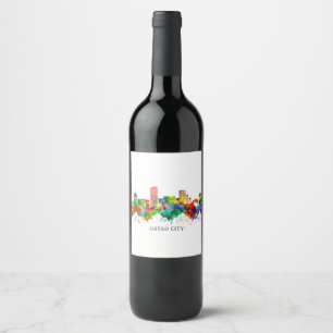 Davao City Philippines Skyline Wine Label