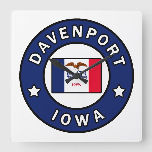 Davenport Iowa Square Wall Clock (Front)