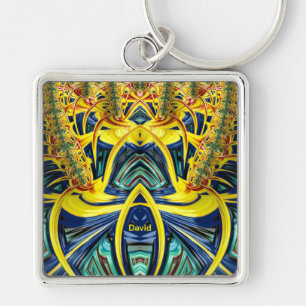 DAVID ~ Blue Aqua Red Green Yellow GLOSSY ~  Key Ring