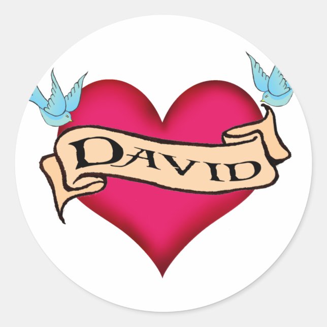 David - Custom Heart Tattoo T-shirts & Gifts Classic Round Sticker (Front)