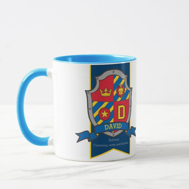 David knight shield red blue name meaning mug (Left)