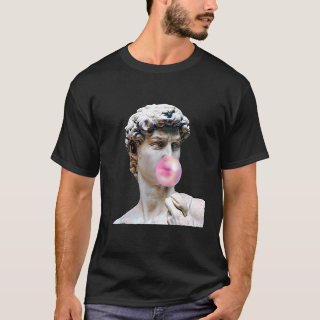 David Michelangelo Chewing Bubble Gum Statue Man W T-Shirt (Front)