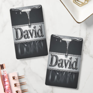 David Name In Liquid Metal Chrome ID Badge