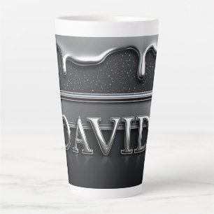 David Name In Liquid Metal Chrome Latte Mug