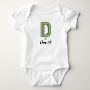 David Name Reveal Letter D Boy Retro Green Modern Baby Bodysuit