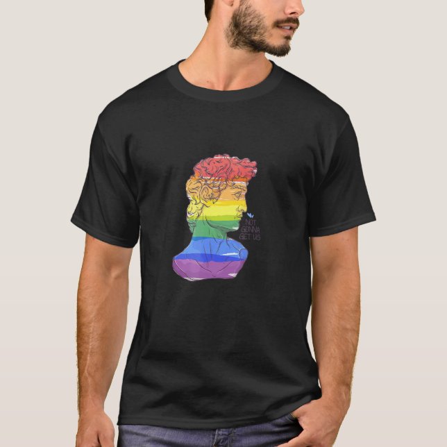 David Statue Michelangelo Gay Pride  Colourful Hoo T-Shirt (Front)