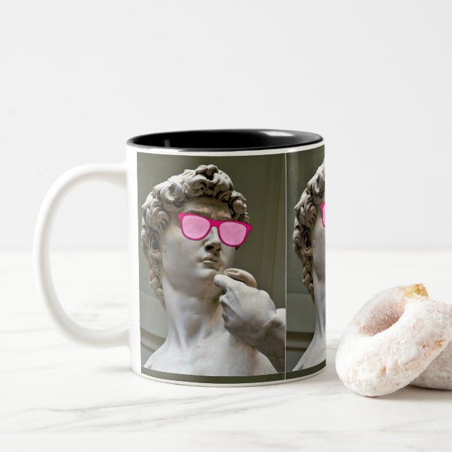 David wears rose coloured glasses    Two-Tone coffee mug (With Donut)