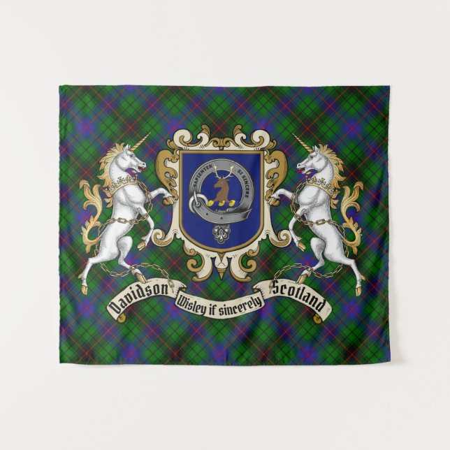 Davidson Clan Badge & Unicorns w/Tartan  Tapestry (Front (Horizontal))
