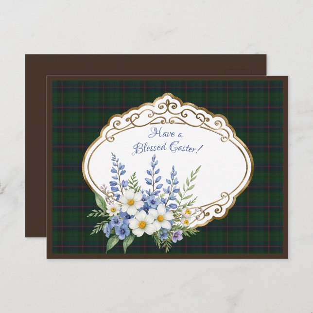 Davidson Modern Scottish Tartan Easter Floral Holiday Postcard (Front/Back)