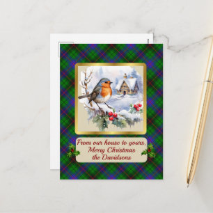 Davidson Tartan w/Robin Personalized   Holiday Postcard