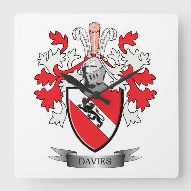 Davies Family Crest Coat of Arms Square Wall Clock (Front)