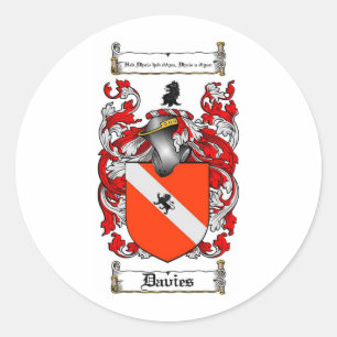 DAVIES FAMILY CREST - DAVIES COAT OF ARMS CLASSIC ROUND STICKER