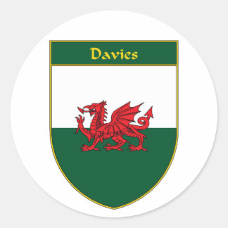 Davies Welsh Flag Shield Classic Round Sticker