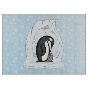 Davin and Annie the Penguins Glass Cutting Board