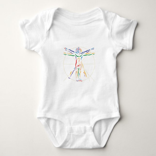 DaVinci Anatomy Man in Chakra Colours Baby Bodysuit (Front)