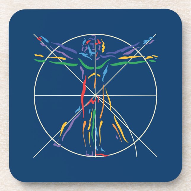 DaVinci Anatomy Man in Chakra Colours Coaster (Front)